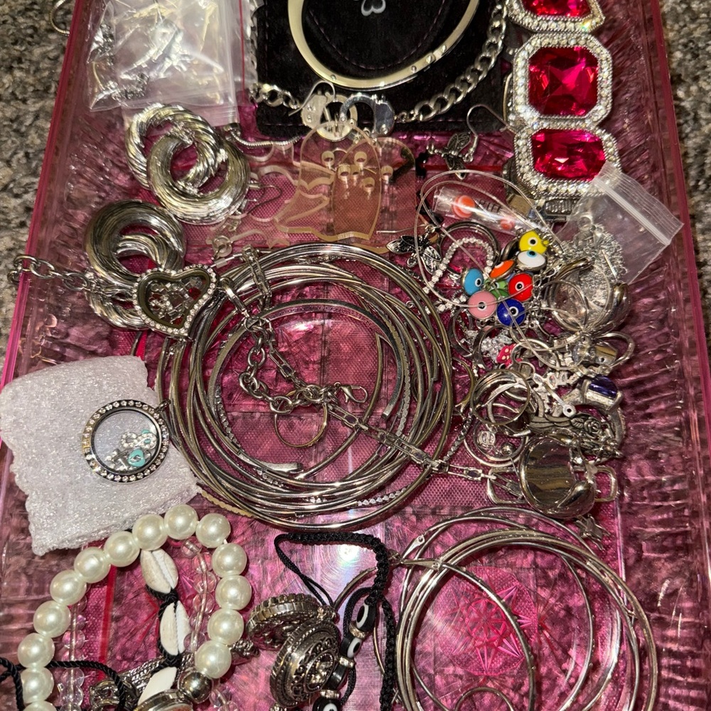 Elegant Silver and Red Women's Jewelry Set